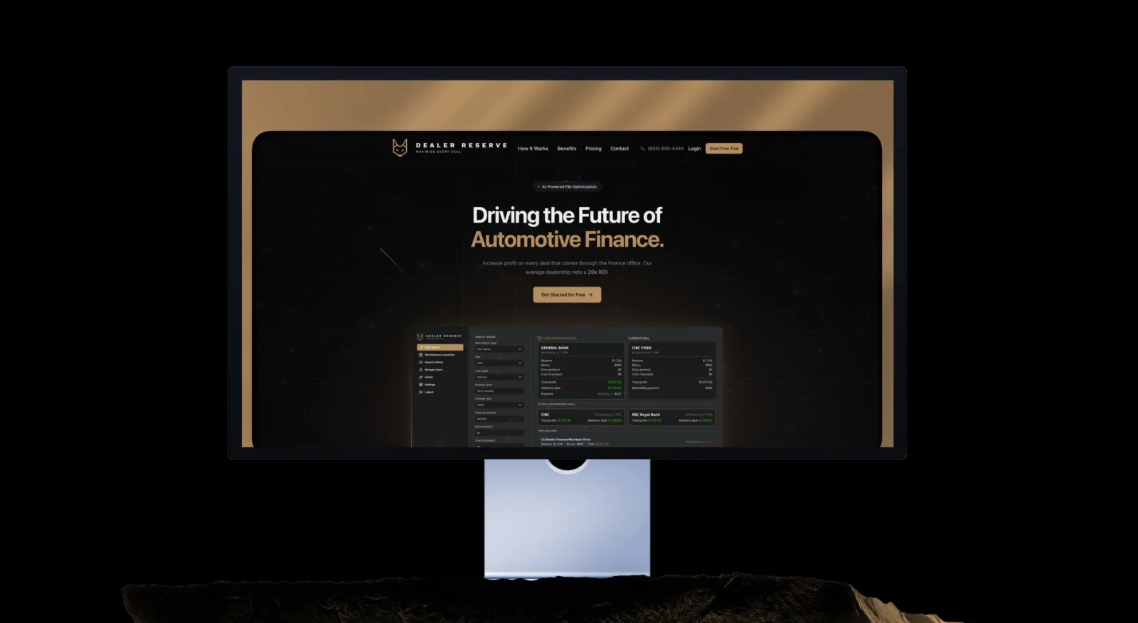 Dealer Reserve website, designed and built by Embark Studio, shown on a desktop display
